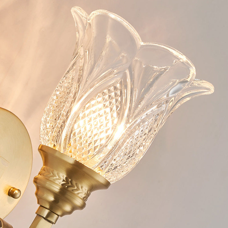 Copper Glass Embossed Floral 1/2 Light Wall Sconce Lamp