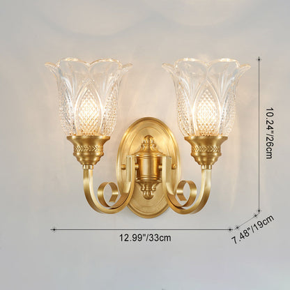 Copper Glass Embossed Floral 1/2 Light Wall Sconce Lamp