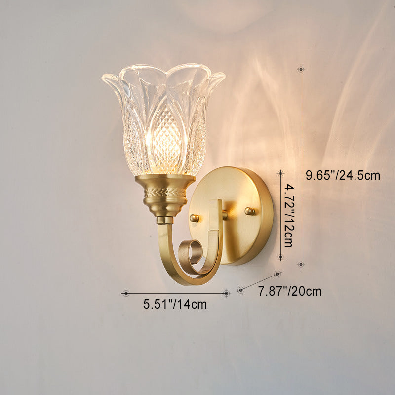 Copper Glass Embossed Floral 1/2 Light Wall Sconce Lamp