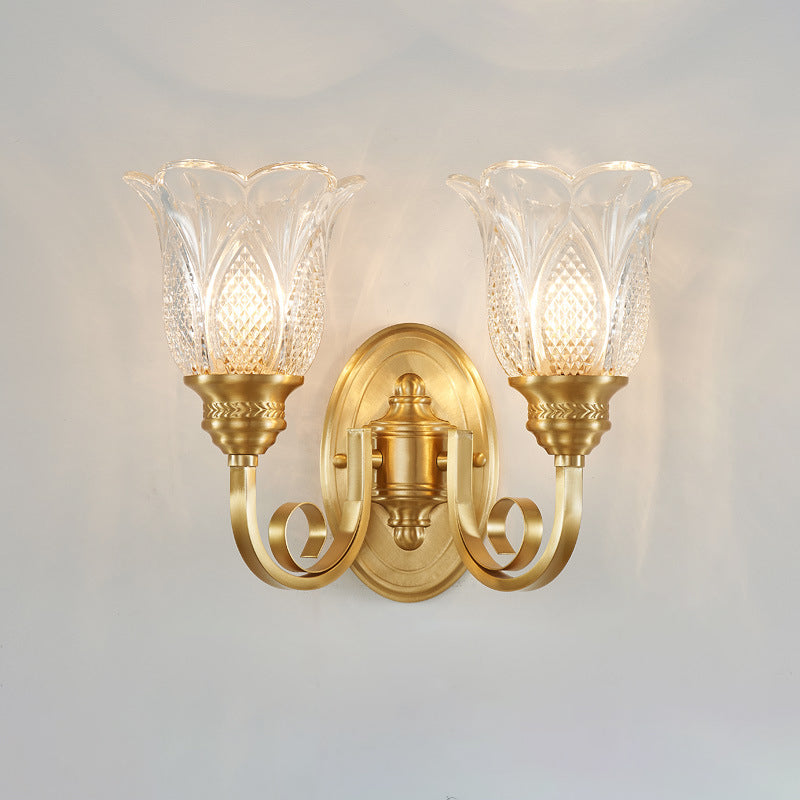 Copper Glass Embossed Floral 1/2 Light Wall Sconce Lamp
