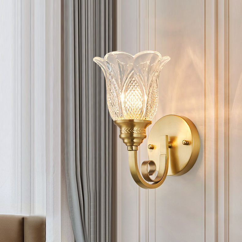 Copper Glass Embossed Floral 1/2 Light Wall Sconce Lamp