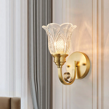 Copper Glass Embossed Floral 1/2 Light Wall Sconce Lamp