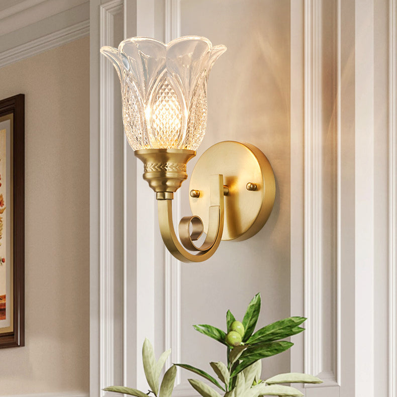 Copper Glass Embossed Floral 1/2 Light Wall Sconce Lamp