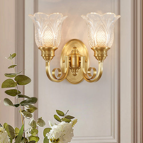 Copper Glass Embossed Floral 1/2 Light Wall Sconce Lamp
