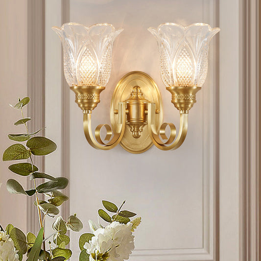 Copper Glass Embossed Floral 1/2 Light Wall Sconce Lamp