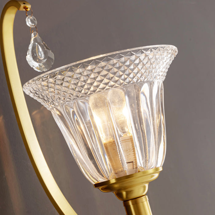 French Glass Crystal Bell Embossed 1-Light Wall Sconce Lamp