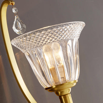 French Glass Crystal Bell Embossed 1-Light Wall Sconce Lamp