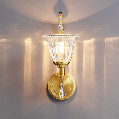 French Glass Crystal Bell Embossed 1-Light Wall Sconce Lamp