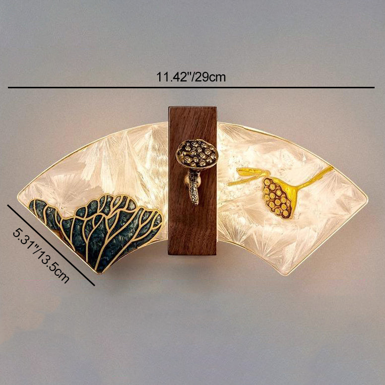 Chinese Painting Lotus Bamboo Leaf LED Wall Sconce Lamp