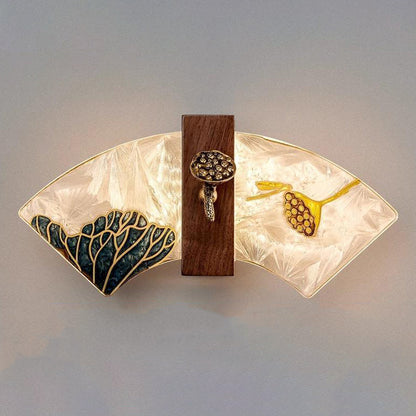 Chinese Painting Lotus Bamboo Leaf LED Wall Sconce Lamp