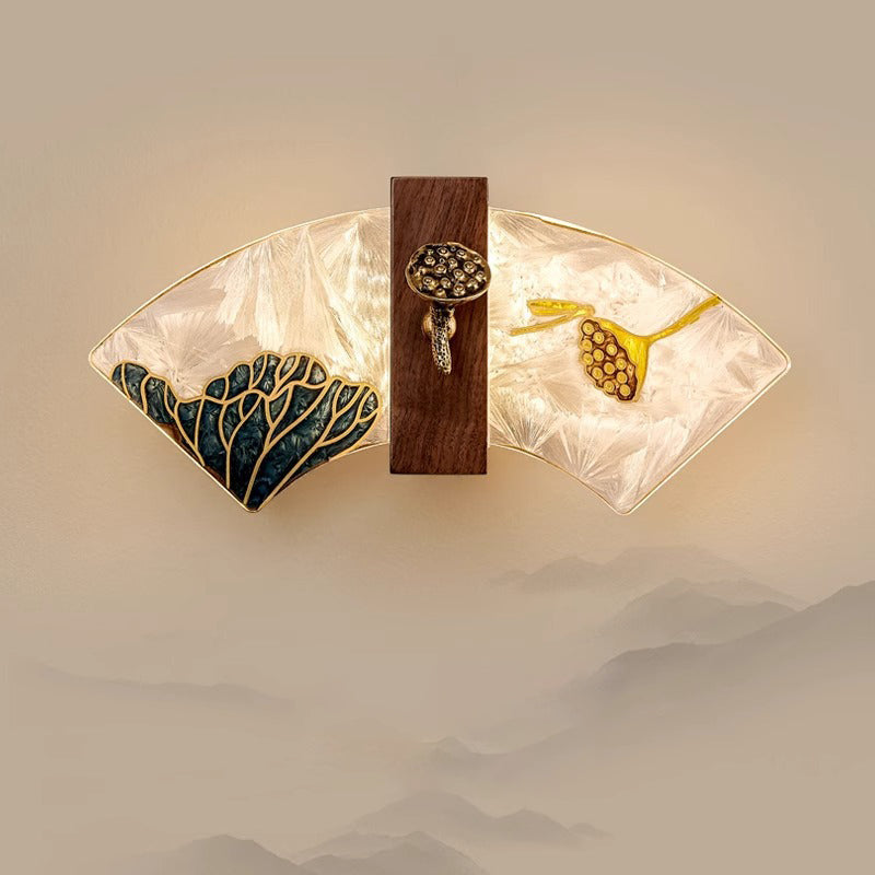 Chinese Painting Lotus Bamboo Leaf LED Wall Sconce Lamp