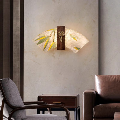 Chinese Painting Lotus Bamboo Leaf LED Wall Sconce Lamp