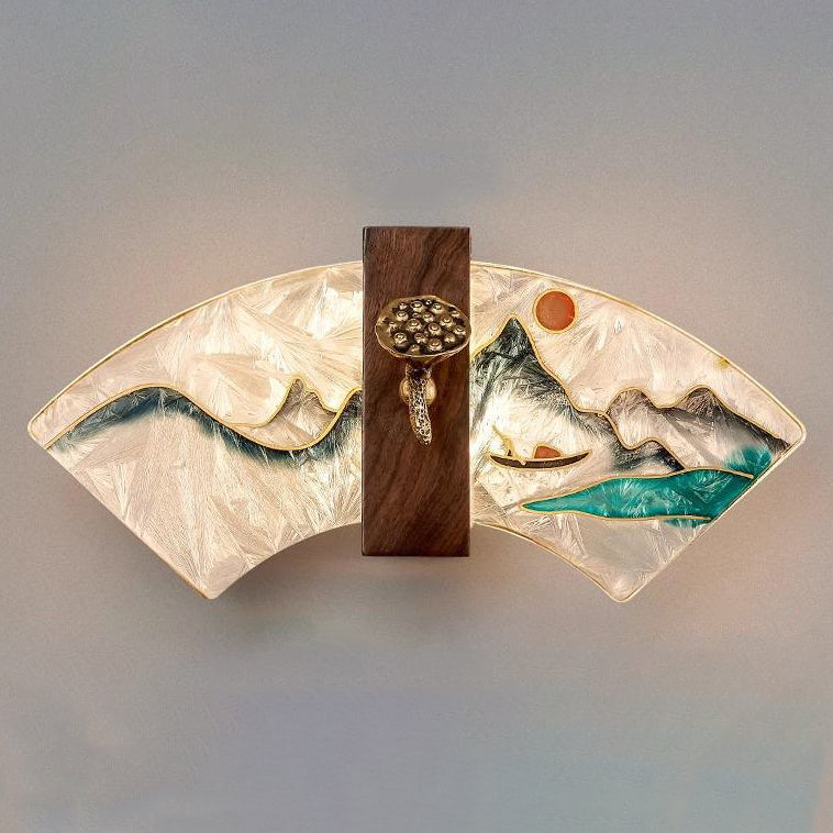 Chinese Painting Lotus Bamboo Leaf LED Wall Sconce Lamp