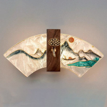 Chinese Painting Lotus Bamboo Leaf LED Wall Sconce Lamp