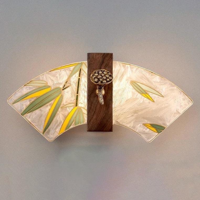 Chinese Painting Lotus Bamboo Leaf LED Wall Sconce Lamp
