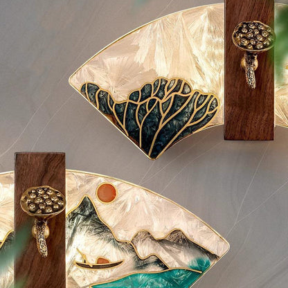 Chinese Painting Lotus Bamboo Leaf LED Wall Sconce Lamp
