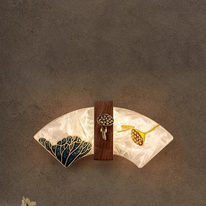 Chinese Painting Lotus Bamboo Leaf LED Wall Sconce Lamp