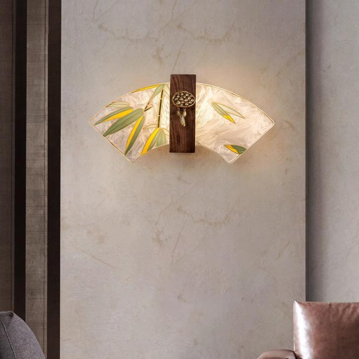 Chinese Painting Lotus Bamboo Leaf LED Wall Sconce Lamp