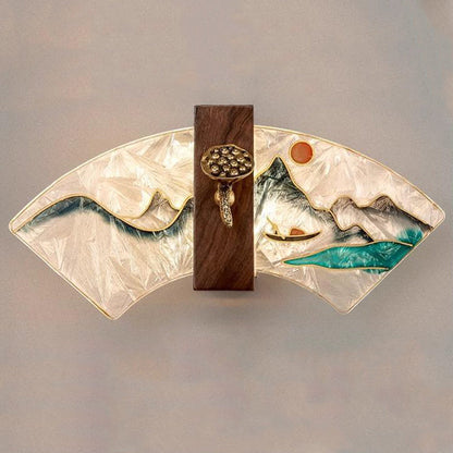 Chinese Painting Lotus Bamboo Leaf LED Wall Sconce Lamp