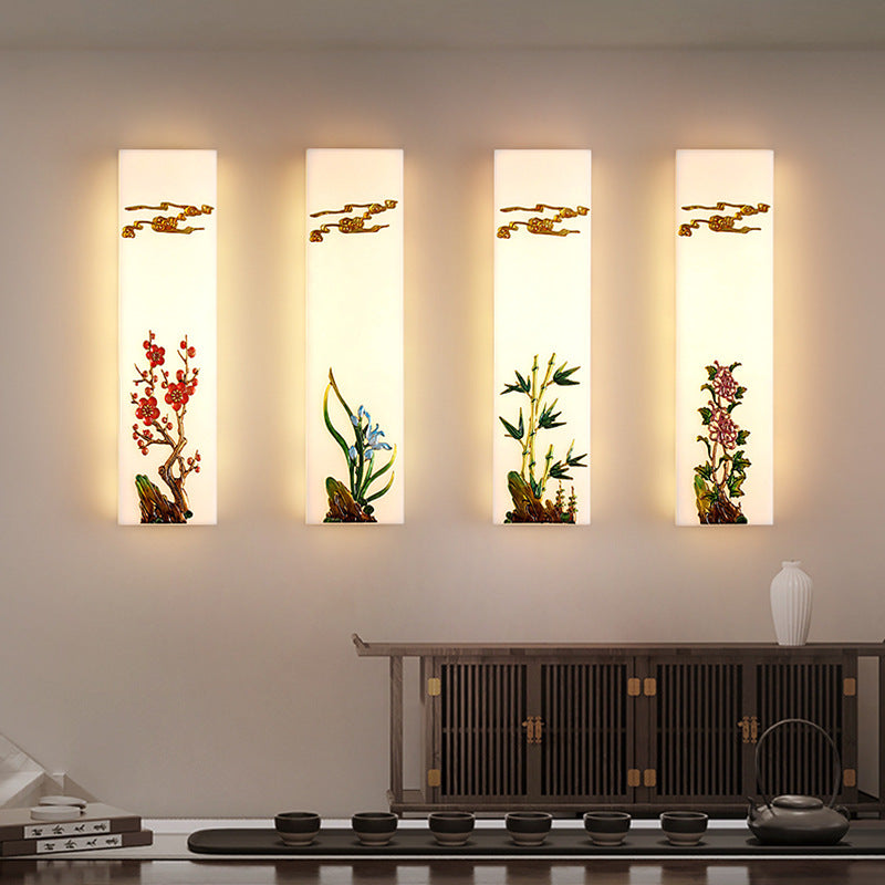 Chinese Bamboo Flower Pine Tree LED Wall Sconce Lamp