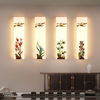 Chinese Bamboo Flower Pine Tree LED Wall Sconce Lamp
