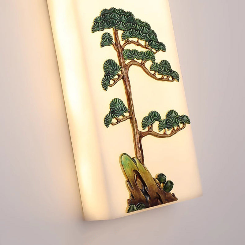 Chinese Bamboo Flower Pine Tree LED Wall Sconce Lamp