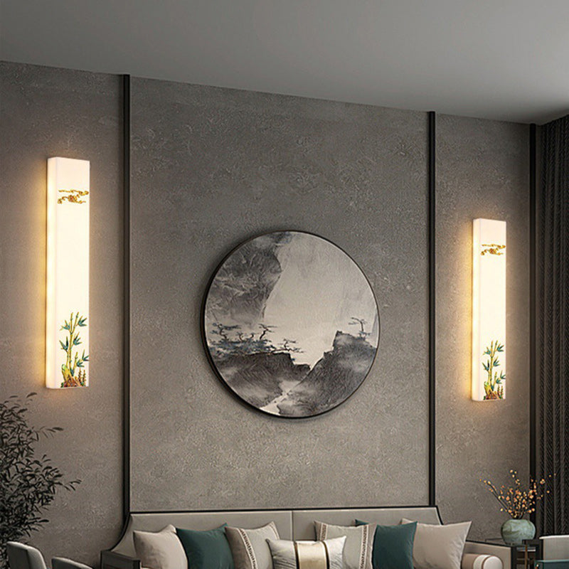 Chinese Bamboo Flower Pine Tree LED Wall Sconce Lamp