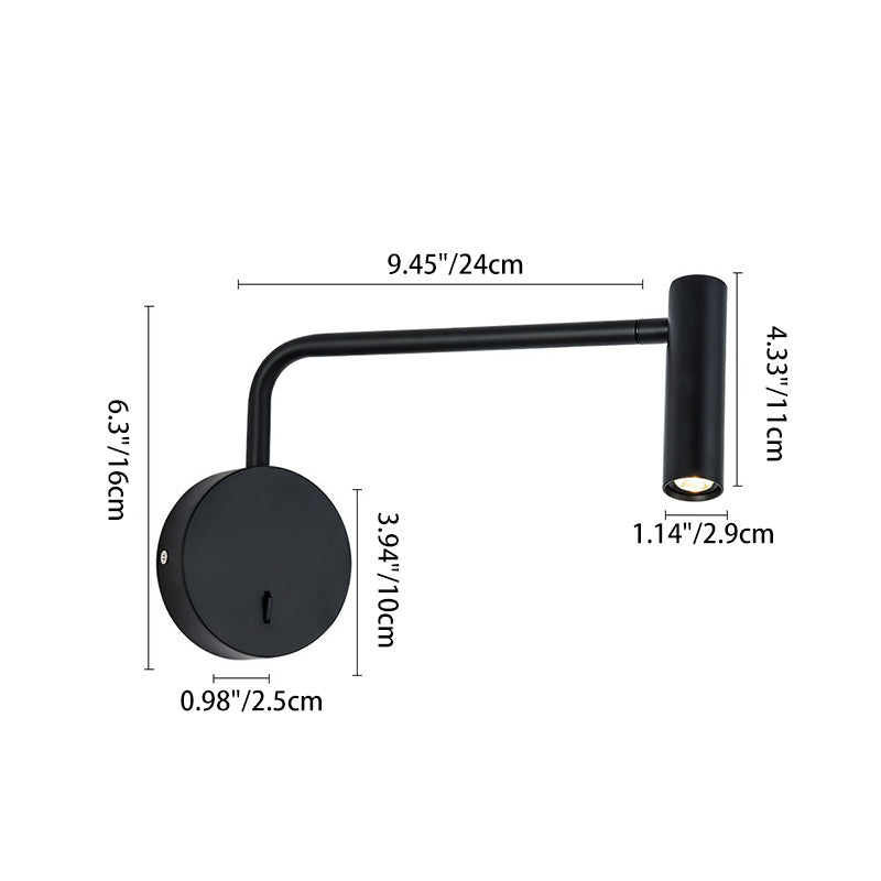Aluminum Cylinder Rotatable Reading LED Wall Sconce Lamp