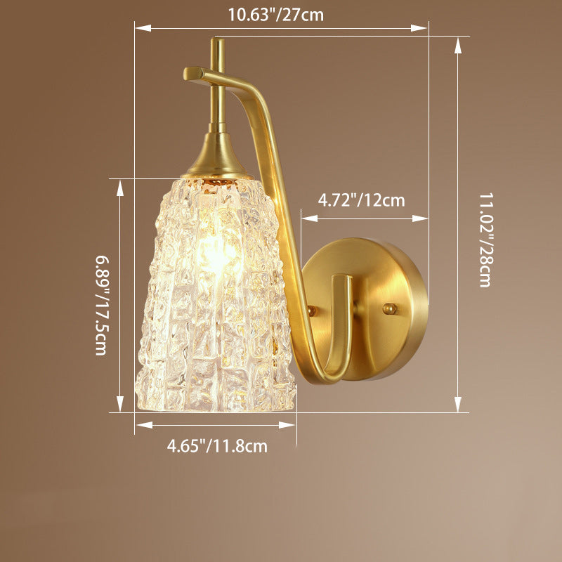 Brass Cylinder Ice Cracked Texture 1-Light Wall Sconce Lamp
