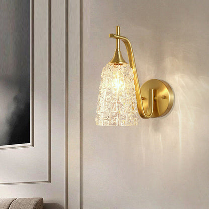 Brass Cylinder Ice Cracked Texture 1-Light Wall Sconce Lamp