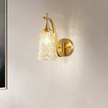 Brass Cylinder Ice Cracked Texture 1-Light Wall Sconce Lamp