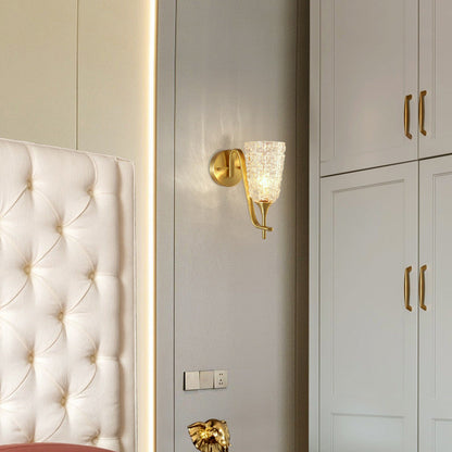 Brass Cylinder Ice Cracked Texture 1-Light Wall Sconce Lamp