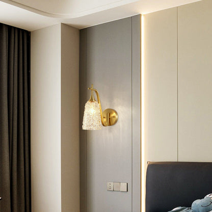 Brass Cylinder Ice Cracked Texture 1-Light Wall Sconce Lamp