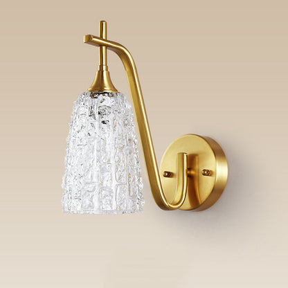 Brass Cylinder Ice Cracked Texture 1-Light Wall Sconce Lamp