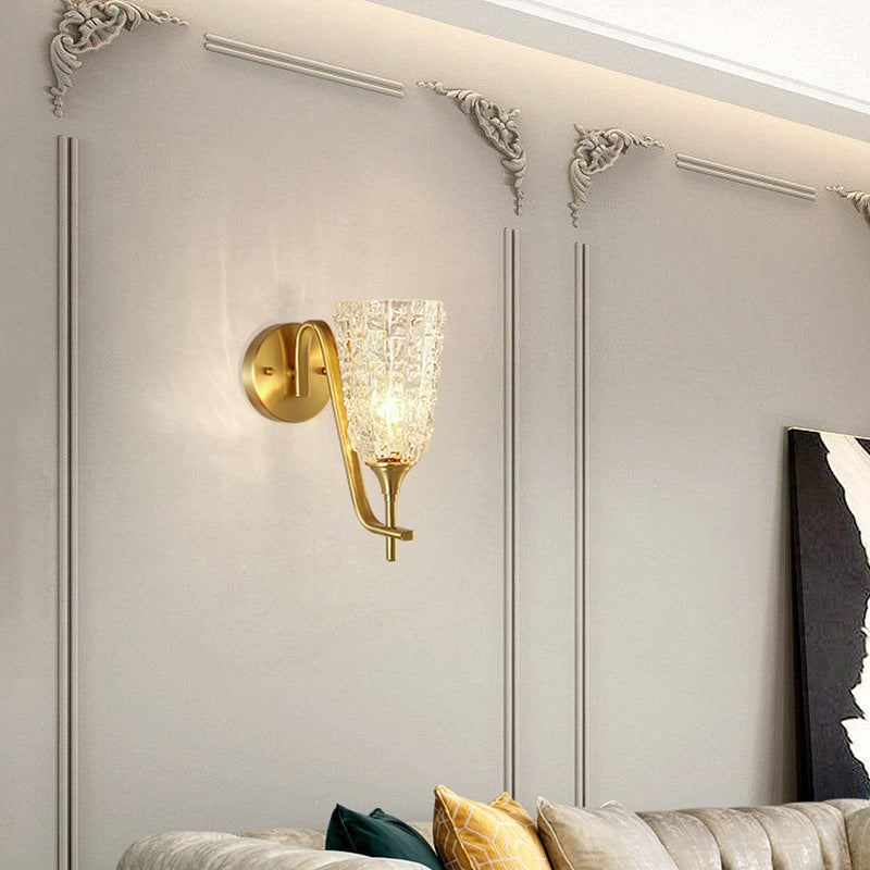 Brass Cylinder Ice Cracked Texture 1-Light Wall Sconce Lamp