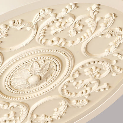Traditional French Resin Iron Acrylic Round Engraved Flower LED Flush Mount Ceiling Light For Bedroom