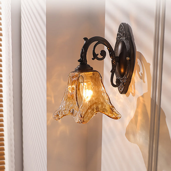 Floral Iron Glass Aluminum Alloy 1-Light Wall Sconce Lamp