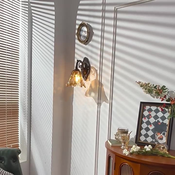 Floral Iron Glass Aluminum Alloy 1-Light Wall Sconce Lamp
