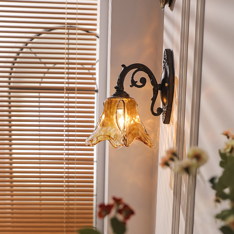 Floral Iron Glass Aluminum Alloy 1-Light Wall Sconce Lamp