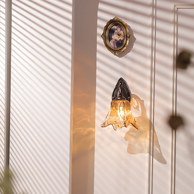 Floral Iron Glass Aluminum Alloy 1-Light Wall Sconce Lamp