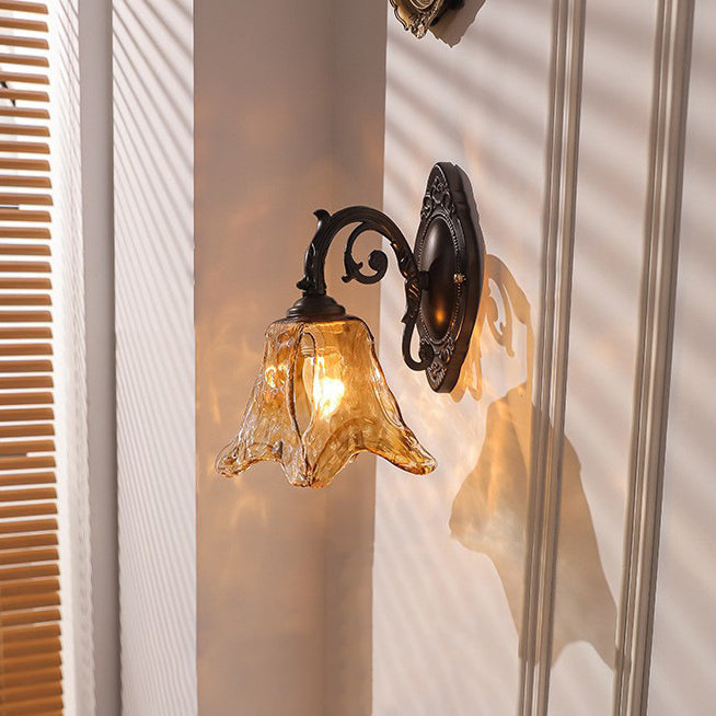 Floral Iron Glass Aluminum Alloy 1-Light Wall Sconce Lamp