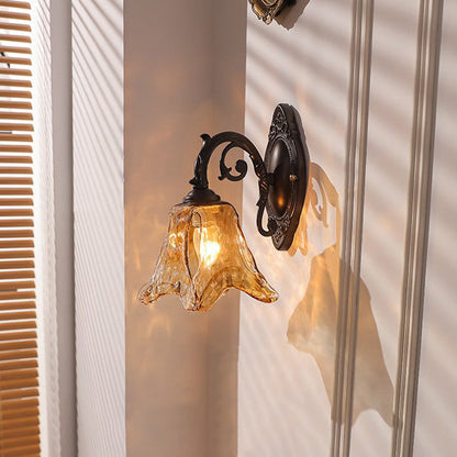 Floral Iron Glass Aluminum Alloy 1-Light Wall Sconce Lamp