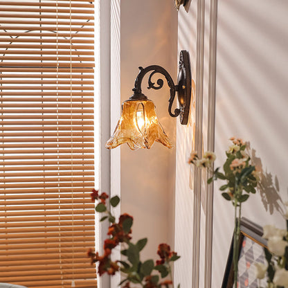 Floral Iron Glass Aluminum Alloy 1-Light Wall Sconce Lamp