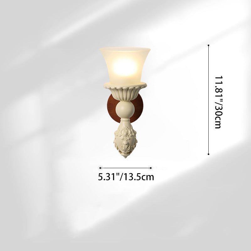 French Wood Glass Candle Bell 1-Light Wall Sconce Lamp