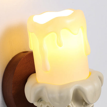 French Wood Glass Candle Bell 1-Light Wall Sconce Lamp