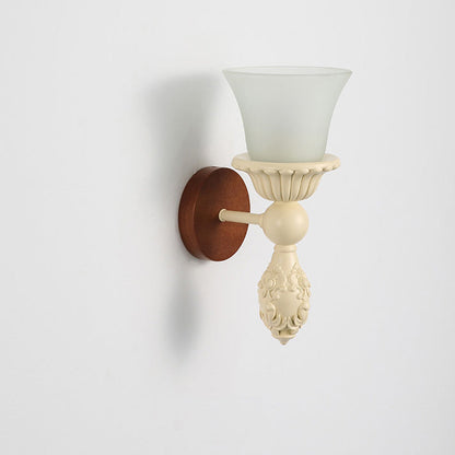 French Wood Glass Candle Bell 1-Light Wall Sconce Lamp