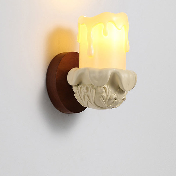 French Wood Glass Candle Bell 1-Light Wall Sconce Lamp