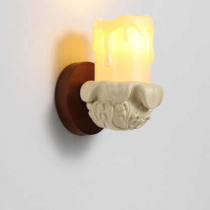 French Wood Glass Candle Bell 1-Light Wall Sconce Lamp
