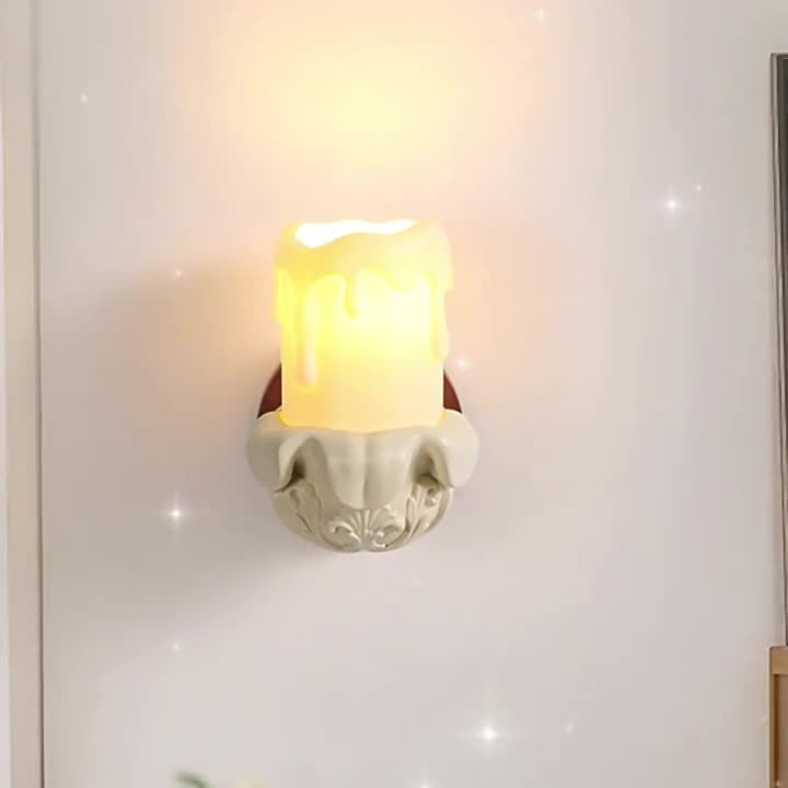 French Wood Glass Candle Bell 1-Light Wall Sconce Lamp