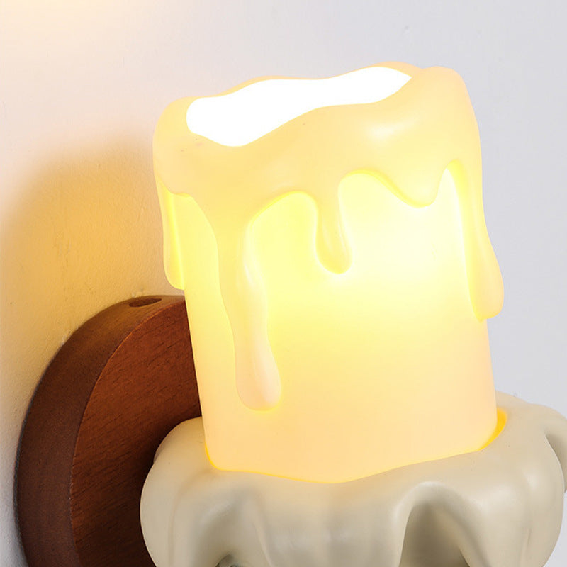 French Wood Glass Candle Bell 1-Light Wall Sconce Lamp